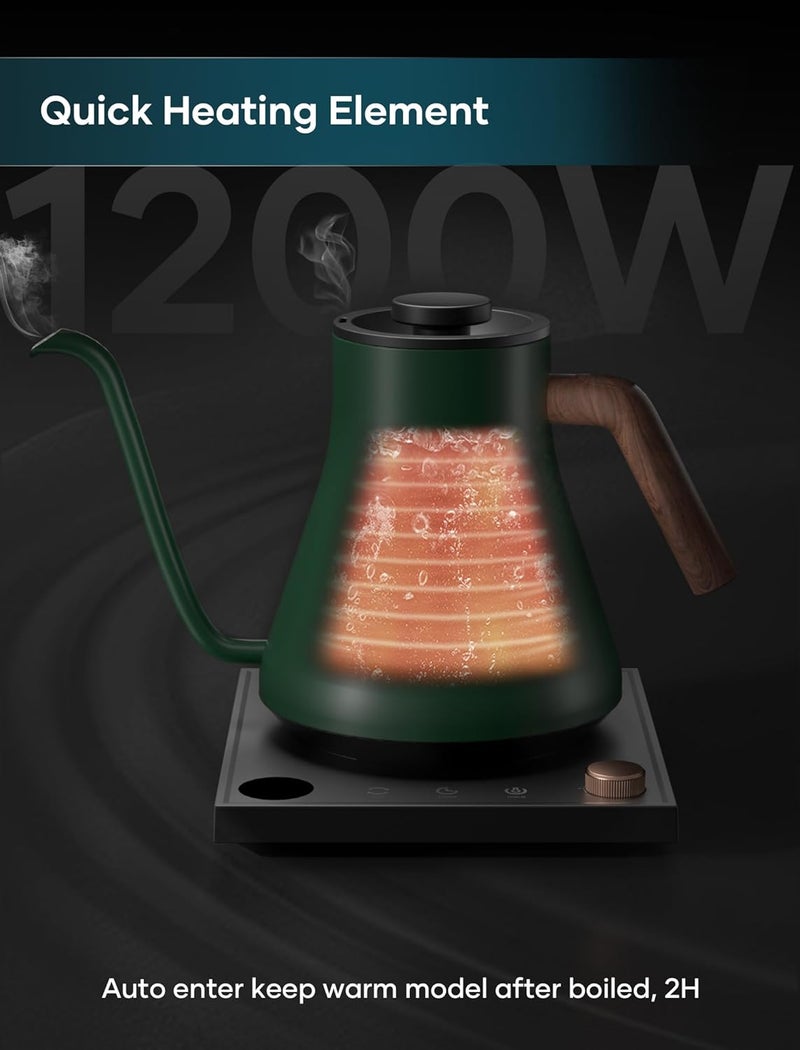 intasting Electric Kettles, Gooseneck Electric Kettle, ±1℉ Temperature Control, Stainless Steel Inner, Quick Heating, for Pour Over Coffee, Brew Tea, Boil Hot Water, 0.9L Hunter Green - Image 3